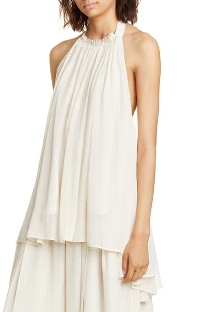 Shop Adeam Stripe Chiffon Halter Parachute Top In Beige