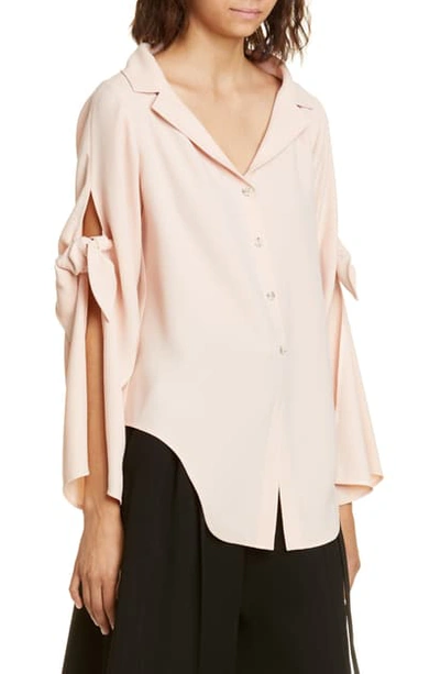 Shop Adeam Tie Sleeve Crepe Blouse In Petal Pink