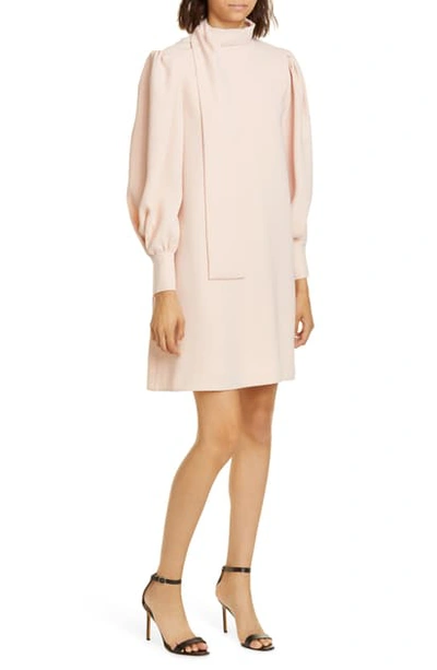 Shop Adeam Scarf Neck Long Sleeve Crepe Shift Dress In Petal Pink