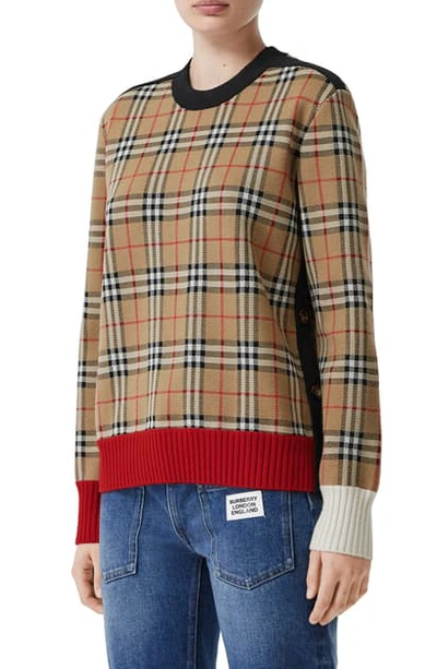 Shop Burberry Zambezi Check Jacquard Merino Wool Blend Sweater In Archive Beige