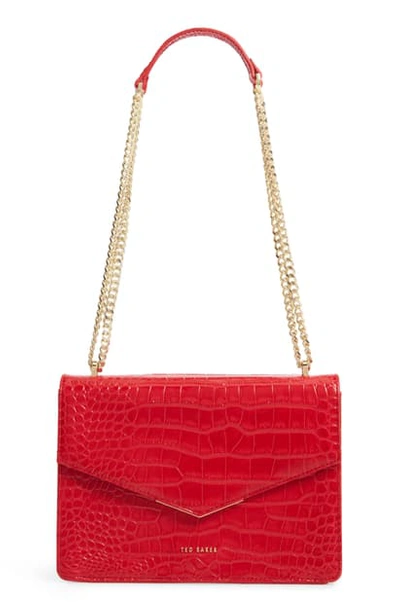 Shop Ted Baker Jaydaa Croc Embossed Leather Crossbody Bag In Red