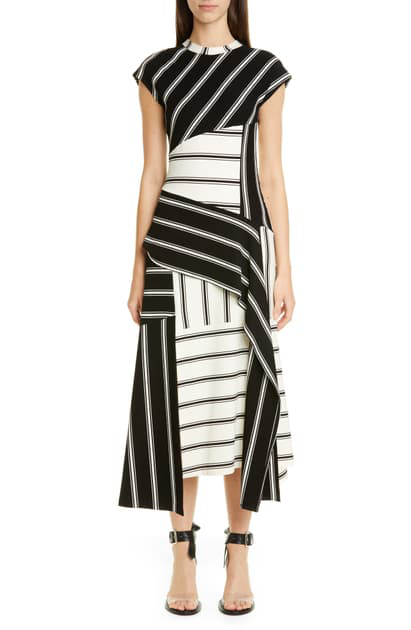 Monse Asymmetrical Stripe Jersey Midi Dress In Black | ModeSens