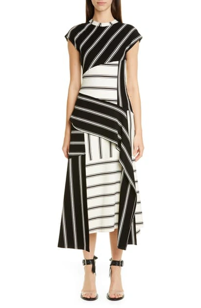 Shop Monse Asymmetrical Stripe Jersey Midi Dress In Black/ Ecru