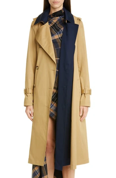 Shop Monse Asymmetrical Trench Coat In Khaki/ Midnight