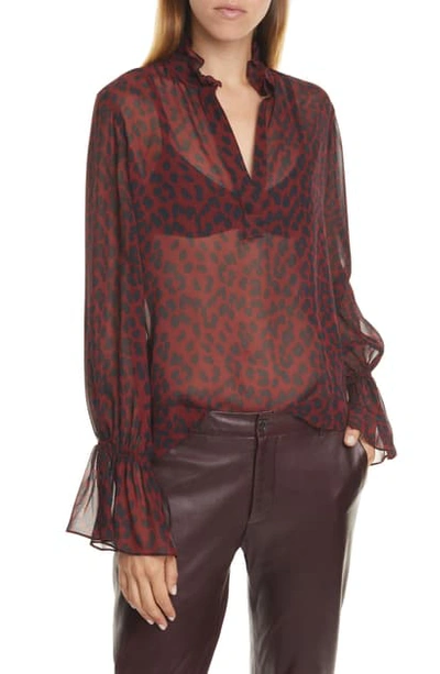 Shop Nili Lotan Demi Leopard Print Silk Top In Ruby Snake Red