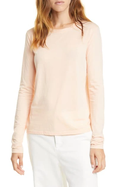 Shop Vince Essential Long Sleeve Pima Cotton T-shirt In Peach