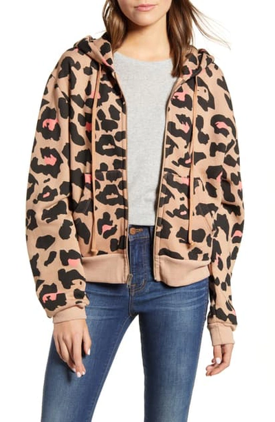 Shop Wildfox Preppy Kitty Leopard Print Everyday Hooded Sweatshirt In Birch