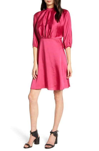 Shop Rebecca Minkoff Whitney Mock Neck Satin Dress In Fuchsia