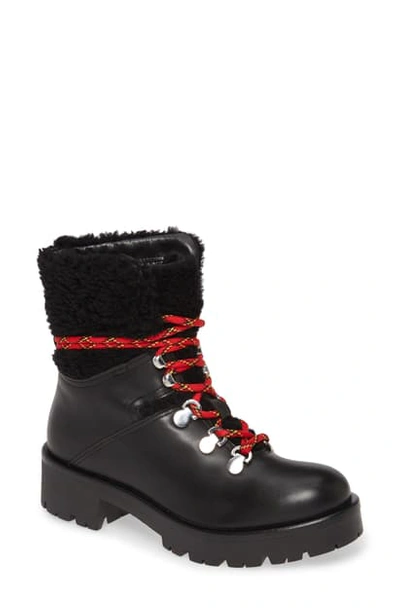 Shop Aquatalia Jamie Genuine Shearling Trim Weatherproof Hiking Boot In Black