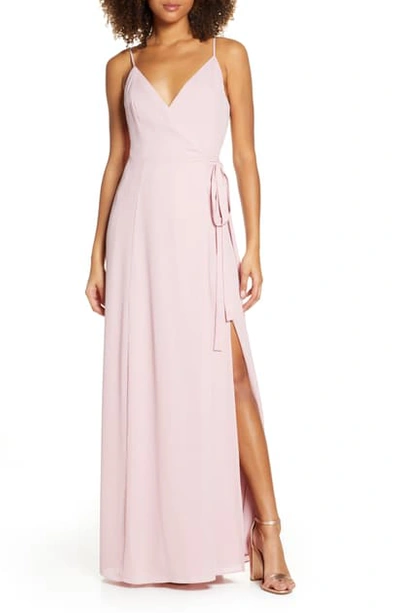 Shop Wayf The Angelina Slit Wrap Gown In Blush