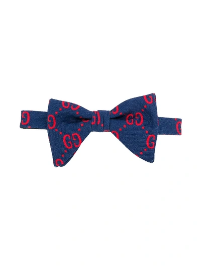 Shop Gucci Monogram Bow Tie In Blue
