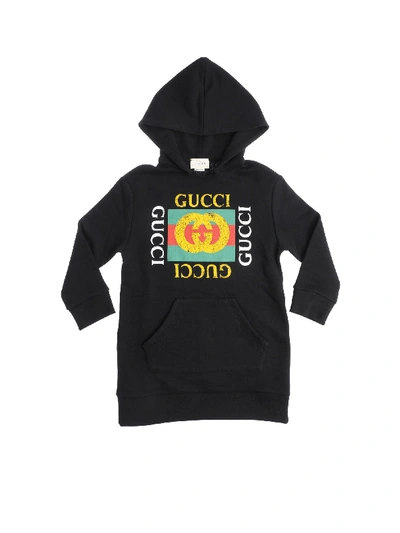 Shop Gucci Black Branded Hooded Dress