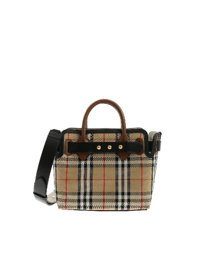 Shop Burberry Mini Vintage Check Triple Stud Belt Bag In Beige