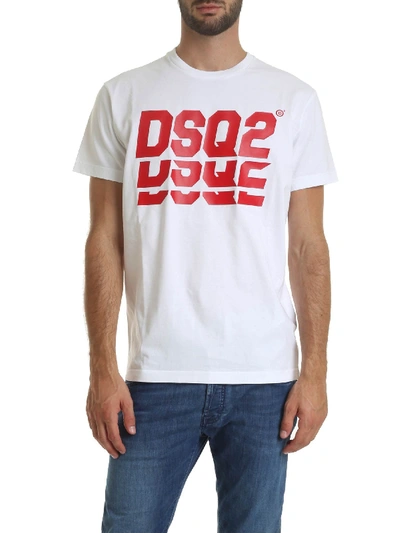 Shop Dsquared2 White T-shirt With Red Dsq2 Print