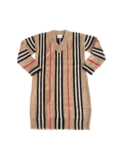 Shop Burberry Bianca Dress With Striped Pattern In Beige