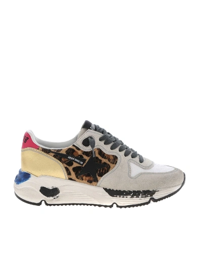 Shop Golden Goose Running Sole Sneakers In Grey And Animal Print