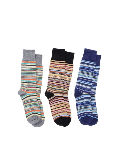 Shop Paul Smith Set Of 3 Multicolor Striped Socks