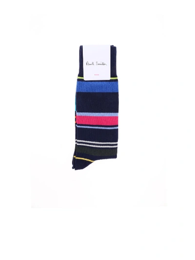 Shop Paul Smith Blue Socks With Cruzer Stripe Pattern In Multi