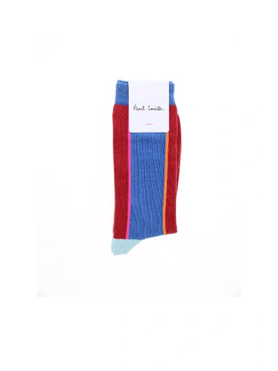 Shop Paul Smith Vertical Block Socks In Blue And Burgundy In Multi