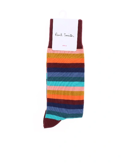 Shop Paul Smith Burgundy Socks With Simba Stripes Pattern In Multi