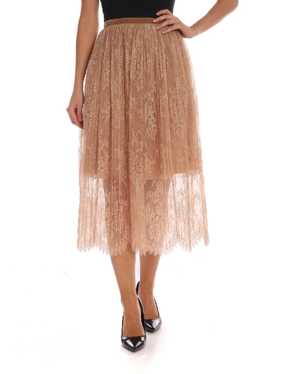 Shop Vivetta Midi-skirt In Nude Colored Rebrodé Lace In Pink