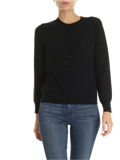 Shop Kangra Cashmere Black Cardigan With Micro Sequins