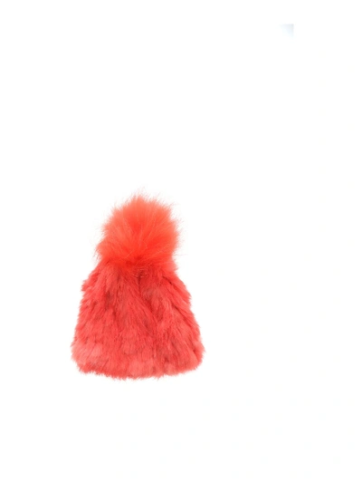Shop Yves Salomon Red Hat With Pom-pon