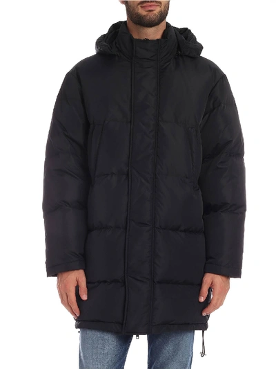 Shop Moschino Long Black Down Jacket With Hood