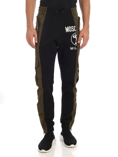 Shop Moschino Black Sweatpants With Green Inserts