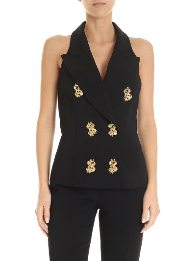 Shop Moschino Dollar Studs Double-breasted Vest In Black