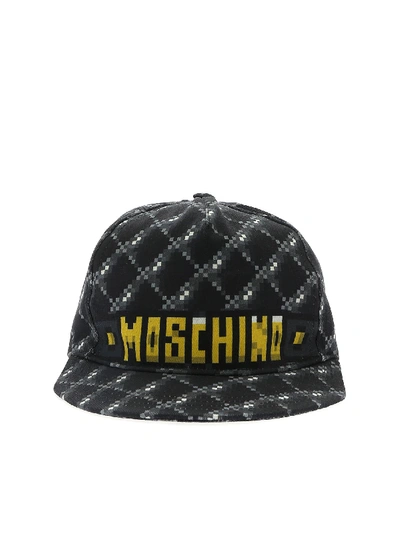 Shop Moschino Black Cap With Pixel Print