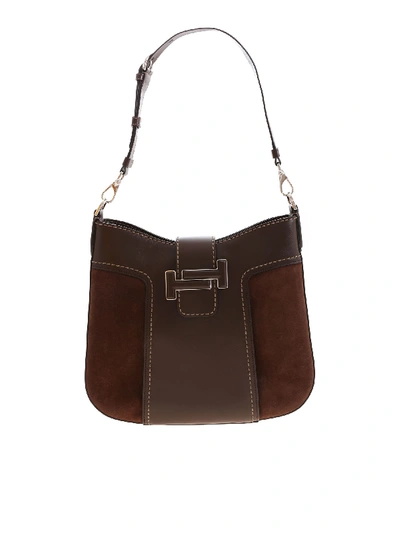 Shop Tod's Brown Hobo Bag In Leather And Suede