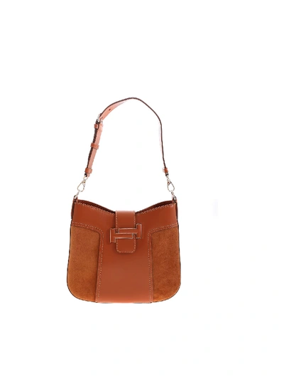 Shop Tod's Leather And Suede Hobo Bag In Leather Color In Brown