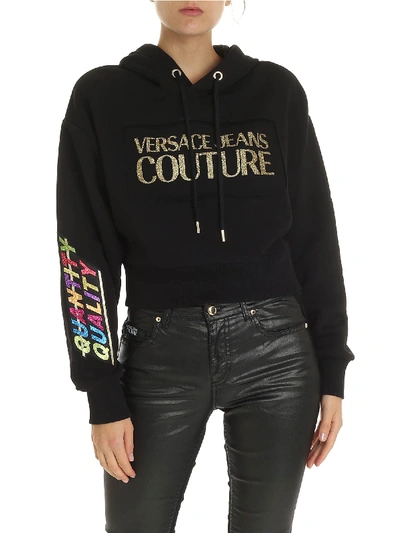 Shop Versace Crop Sweatshirt In Black