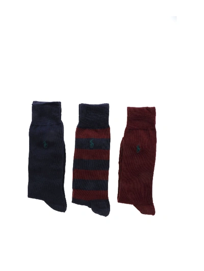 Shop Polo Ralph Lauren Men's Socks Set In Blue And Burgundy In Multi