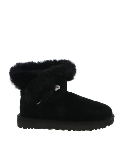 Shop Ugg Classic Fluff Pin Mini Ankle Boots In Black