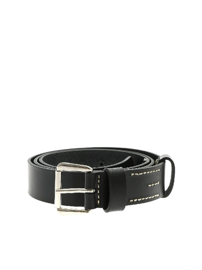 Shop Aspesi Black Leather Belt With Buckle