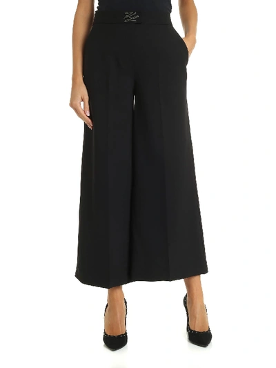 Shop Karl Lagerfeld Wide Trousers With Logo In Black