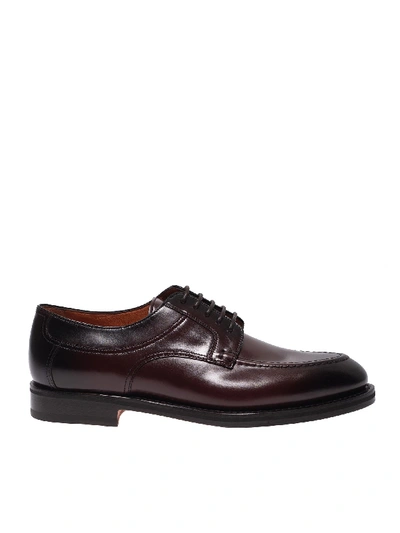 Shop Santoni Derby Shoes In Burgundy Leather In Red