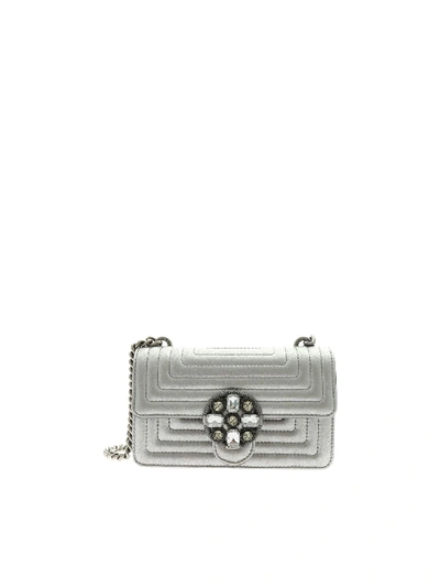 Shop Pinko Mini Love Quilting Bag In Silver Color