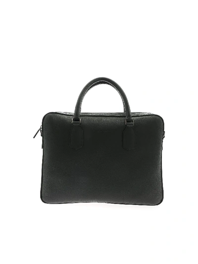 Shop Canali Black Leather Bag For Laptop And Documents