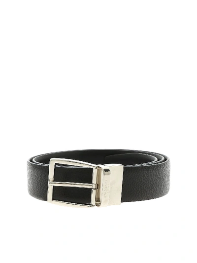Shop Canali Dark Brown Leather Belt With Buckle In Black
