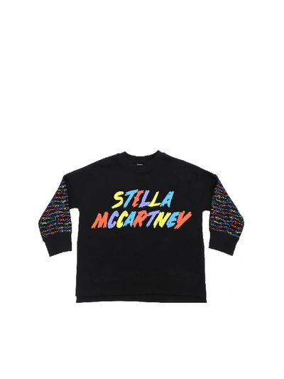 Shop Stella Mccartney Black Sweatshirt With Multicolor Logo Print