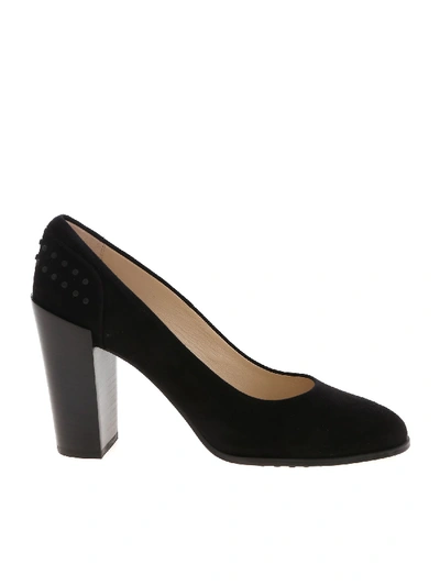 Shop Tod's Black Suede Pumps With Rubber Pads