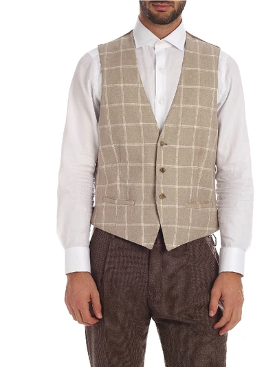 Shop L.b.m 1911 Checked Waistcoat In Beige And Grey