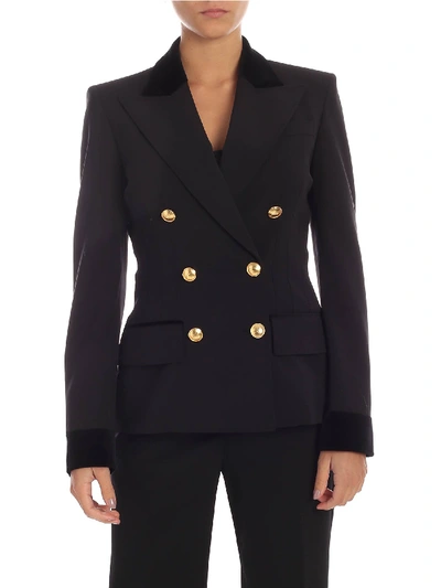 Shop Alberta Ferretti Double-breasted Jacket In Black With Velvet Details