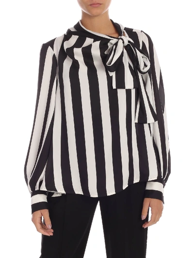 Shop Msgm Striped Blouse In Black And White
