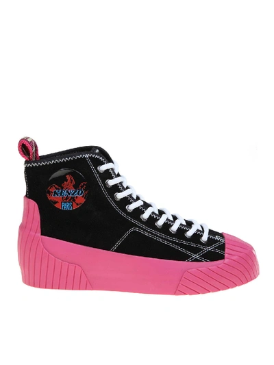 Shop Kenzo High-top Volkano Sneakers In Black And Pink