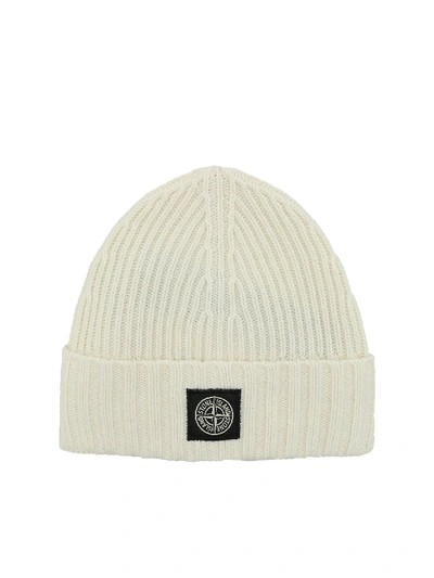 Shop Stone Island Junior Logo Patch Beanie In Ivory Color In White