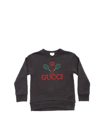 Shop Gucci Tennis Embroidered Sweatshirt In Gray In Grey